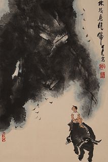 Attributed to Li Keran, Chinese The Herding Boy Returns Painting