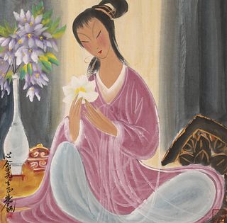 Attributed to Lin Fengmian, Chinese Sheng Xia He Yue Painting