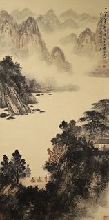 Attributed to Fu Baoshi, Chinese Autumn Mountain Hermit Painting