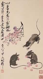 Attributed to Qi Baishi, Chinese Three Mouse Painting