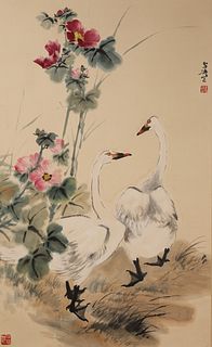 Attributed to Wang Xuetao, Chinese Double Goose Painting