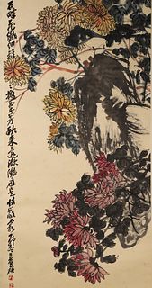 Attributed to Wu Changshuo, Chinese Autumn Chrysanthemum Painting Painting