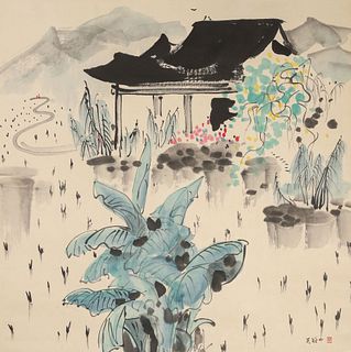 Attributed to Wu Guanzhong, Chinese Summer Scenery Painting