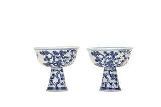 A Blue and White Bamboo and Plum Blossom Stem Cups