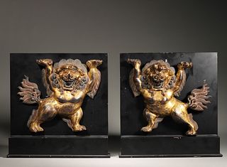 A Pair of Gilt Bronze Lion Statues