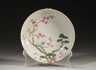 A Famille Rose Pine and Plum Blossom Porcelain Plate