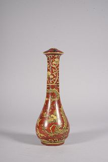 A Ming Iron-Red Glaze Dragon Brush Pen