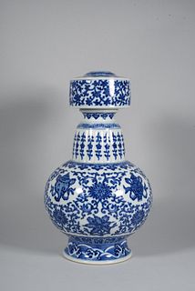 A Blue and White Interlocking Babao Altar Vase
