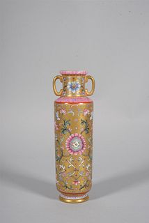 A Gold Ground Flower Double-Eared Vase