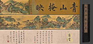 Attributed To Qiu Ying, Chinese Figure and Landscape Painting Silk Hand Scroll