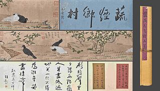 Attributed To Zhao Chang, Chinese Flower and Bird Painting Paper Hand Scroll
