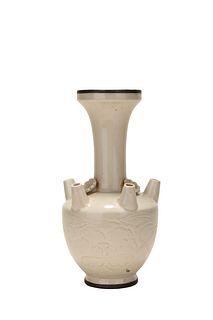 A Ding Ware White-Glazed Incised Floral Silver Coating Five Spouts Vase