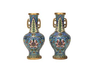 A Pair of Cloisonne Enamel Vases