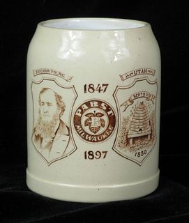 1897 Pabst Beer (Repaired) "Brigham Young" Utah Stein Milwaukee Wisconsin