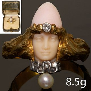VERY FINE AND RARE ART-NOUVEAU CORAL AND PEARL RING