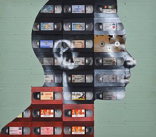 Nick Gentry Portrait Painting, Mixed Media / VHS Tapes