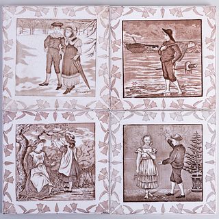 Set of Four Wedgwood Porcelain Calendar Tiles with Children's Themes