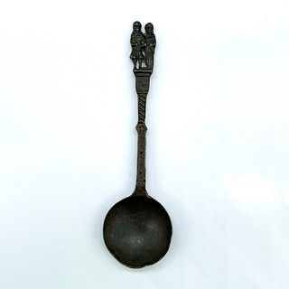 Early English Hand-Forged Pewter Spoon with Standing Figures