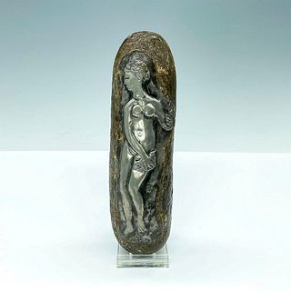 Carved Stone with Tin Relief of Nude