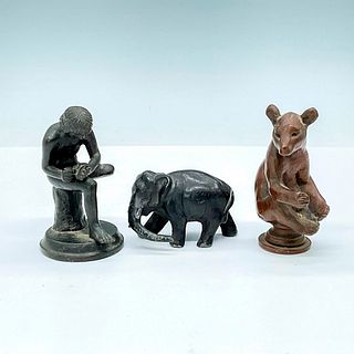 3pc Small Cast Metal Statues, Bear, Elephant, and Spinario