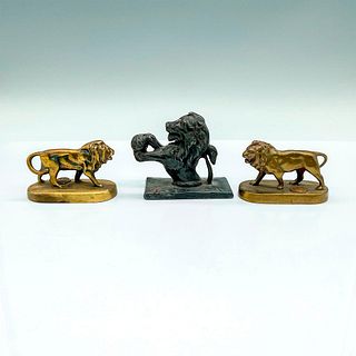 3pc Vintage Brass and Iron Lion Paperweights