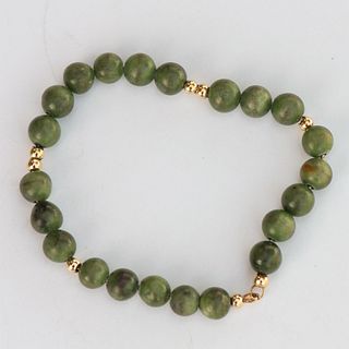 14K Gold Jade Beaded Bracelet