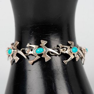 Native American Sterling Silver & Turquoise Lizard Bracelet