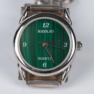 Elgin Tom Navajo Sterling Silver & Green Malachite Watch