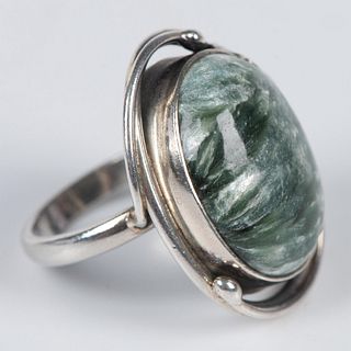 Native American Sterling Silver & Green Seraphinite Ring