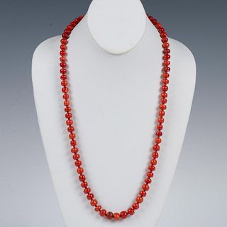 Pretty Native American Sterling Silver & Coral Bead Necklace