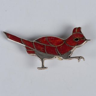 Ellen Quandelacy Zuni Sterling Silver & Red Coral Bird Pin