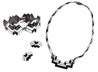 Margot de Taxco Sterling Necklace, Earrings and Bracelet Set