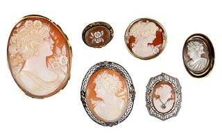 Six Carved Cameo Brooches