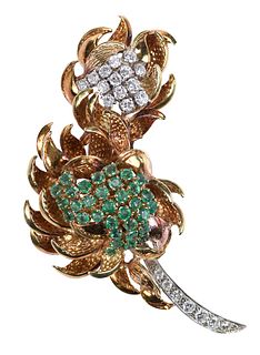 18kt. Emerald and Diamond Floral Brooch 