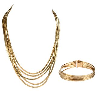 Multi Strand 14kt. Gold Necklace and Bracelet