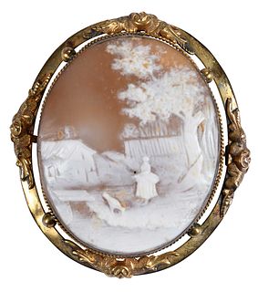 Cameo with Country Cottage Scene Brooch/Pendant