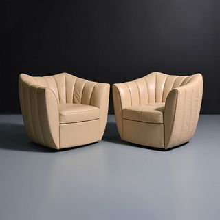 Pair of Poltrona Frau Swivel Lounge Chairs