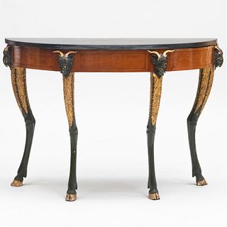 Austrian Neoclassical Mahogany, Ebonized and Parcel-Gilt D-Shape Console with Marble Top