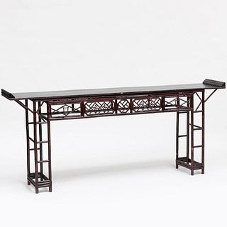 Chinese Ebonized Fretwork Bamboo Altar Table