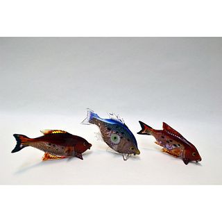 Murano Art Glass Multi-Color Tropical Fish, 3 Pcs