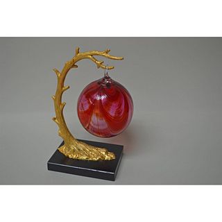 Glass Eye Studio Red Ornament With Gold Stand