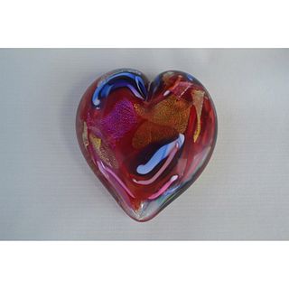 Glass Eye Studio Art Glass Red Hearts Of Fire Paperweight.