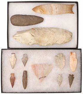 (12) LARGE SPEARPOINTS, ARCHAIC TOOL, ARROWHEADS