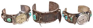 (3) NATIVE AMERICAN SILVER & TURQUOISE WATCH CUFFS