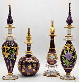 Lot Of Four, Egyptian Hand Painted Glass Perfume Bottle Glasses
