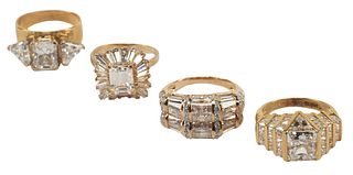 (4) ESTATE 14KT YELLOW GOLD & FAUX DIAMOND COCKTAIL RINGS