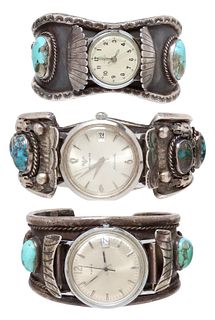 (3) NATIVE AMERICAN SILVER & TURQUOISE WATCH CUFFS