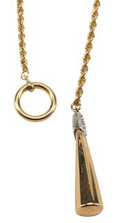 ESTATE 14KT YELLOW GOLD ROPE CHAIN & DIAMOND LARIAT NECKLACE