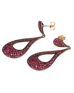 A pair of pink sapphire and blackened silver earrings