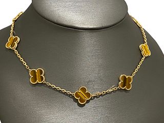 Van Cleef & Arpels Vintage Alhambra necklace, 10 motifs. 18k yellow gold, Tiger Eye